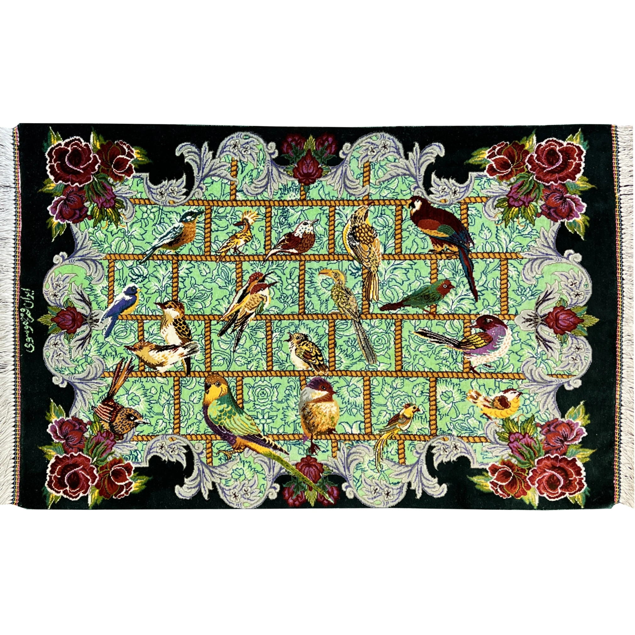 Handmade all-silk carpet, Chehel Touti design, Qom, product code 3A59