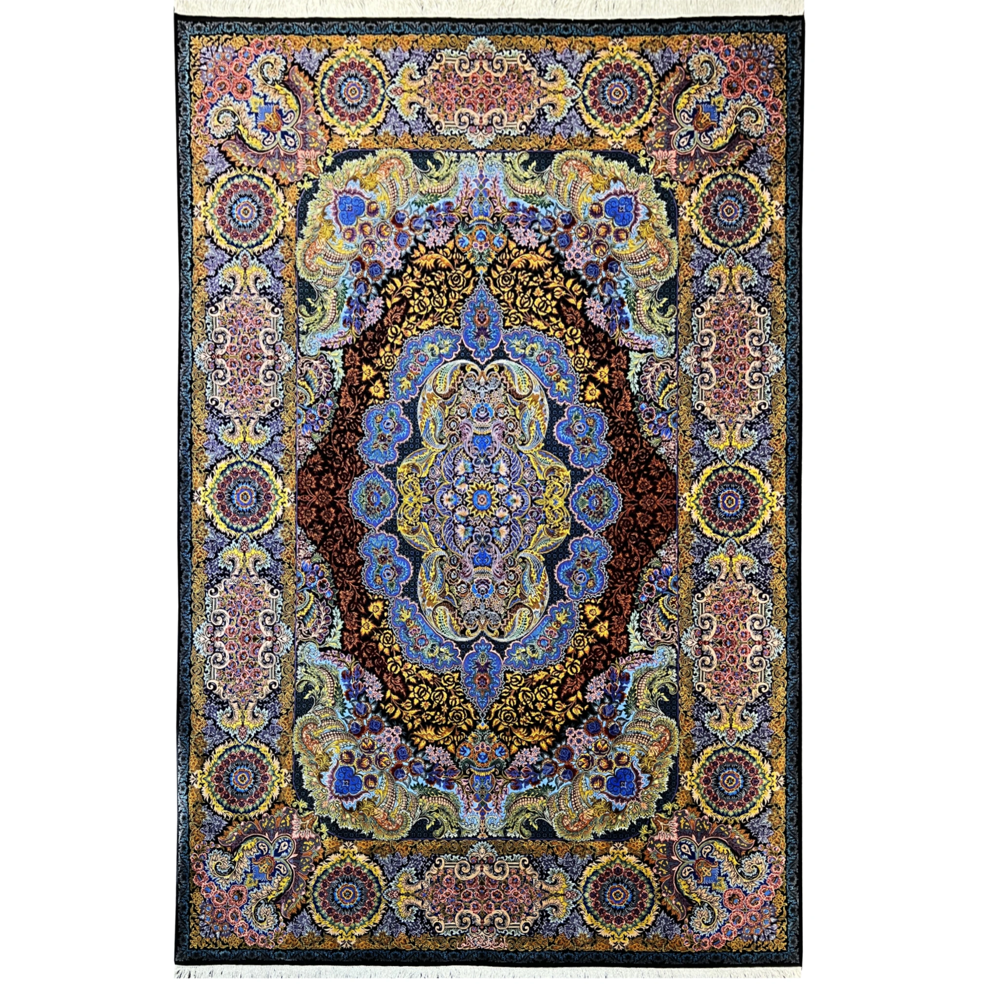 Lachak Toranj Rug, All Silk, Handmade, Original Qom, Product Code 3A33